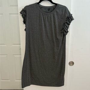 Tickled Teal Gray Ruffle Sleeve Mini Dress